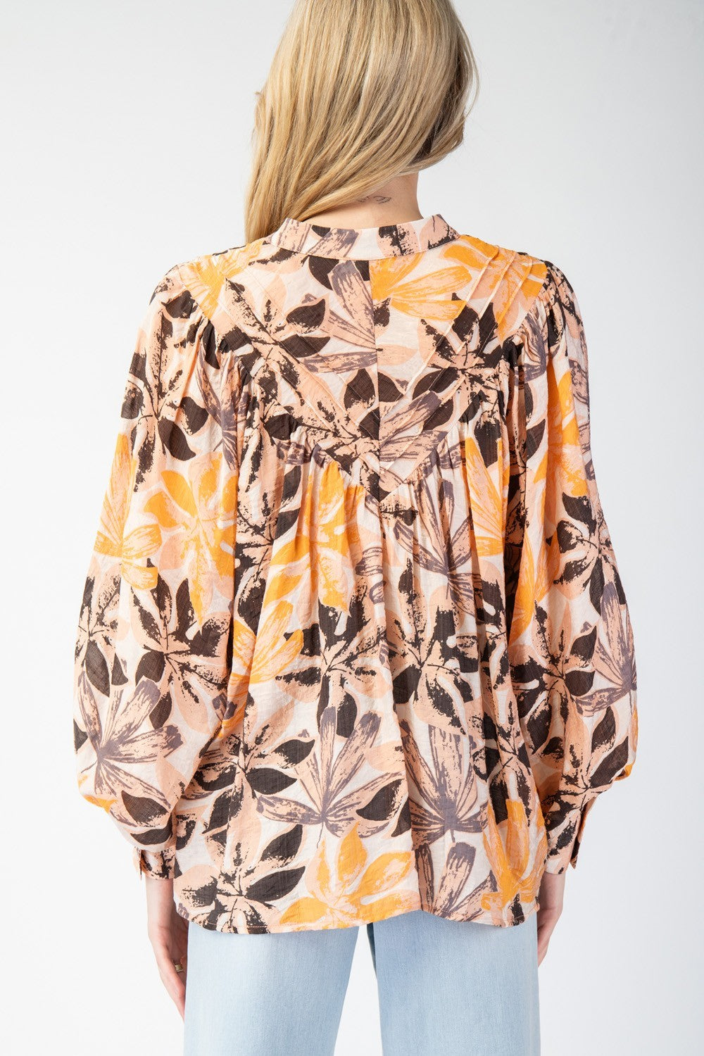ee:some Printed  Button Down Bubble Sleeve Top