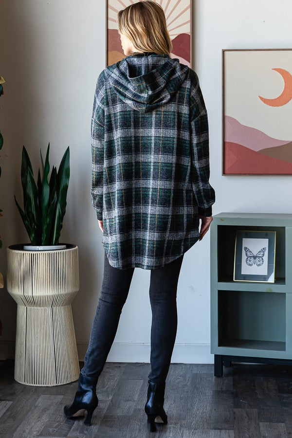 Heimish Long Puff Sleeve Plaid Print Cardigan