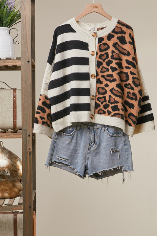 Mello Bold Stripe & Leopard Cardigan