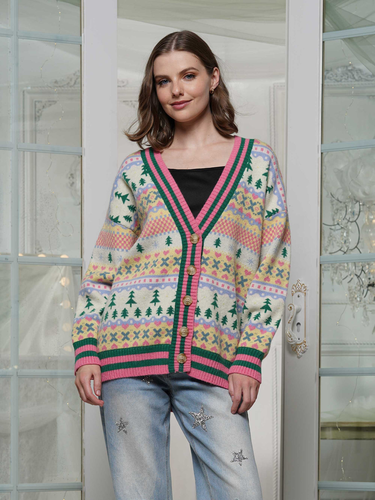 ATW Christmas Print Cardigan