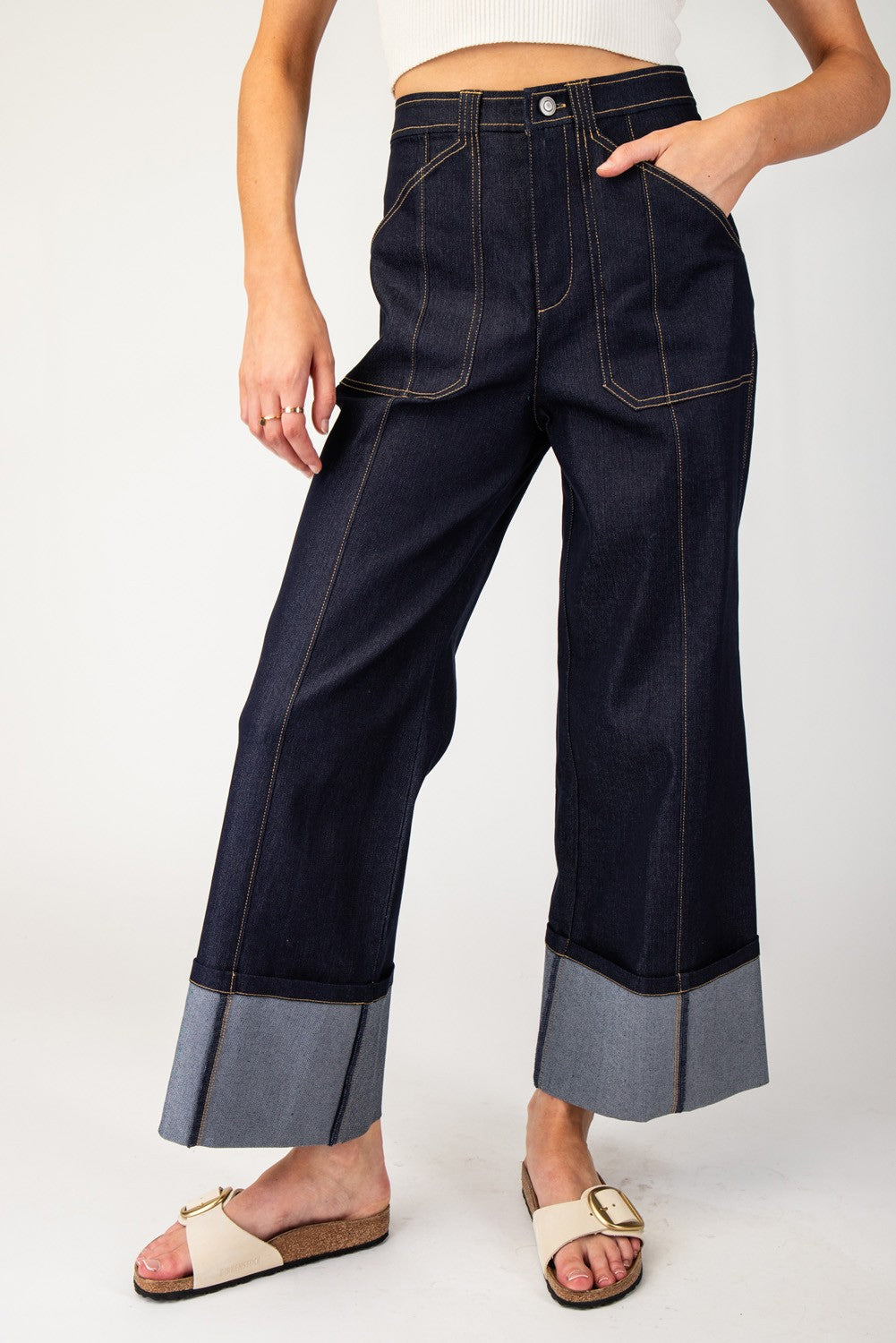 ee:some Cuff Detail Denim Pants