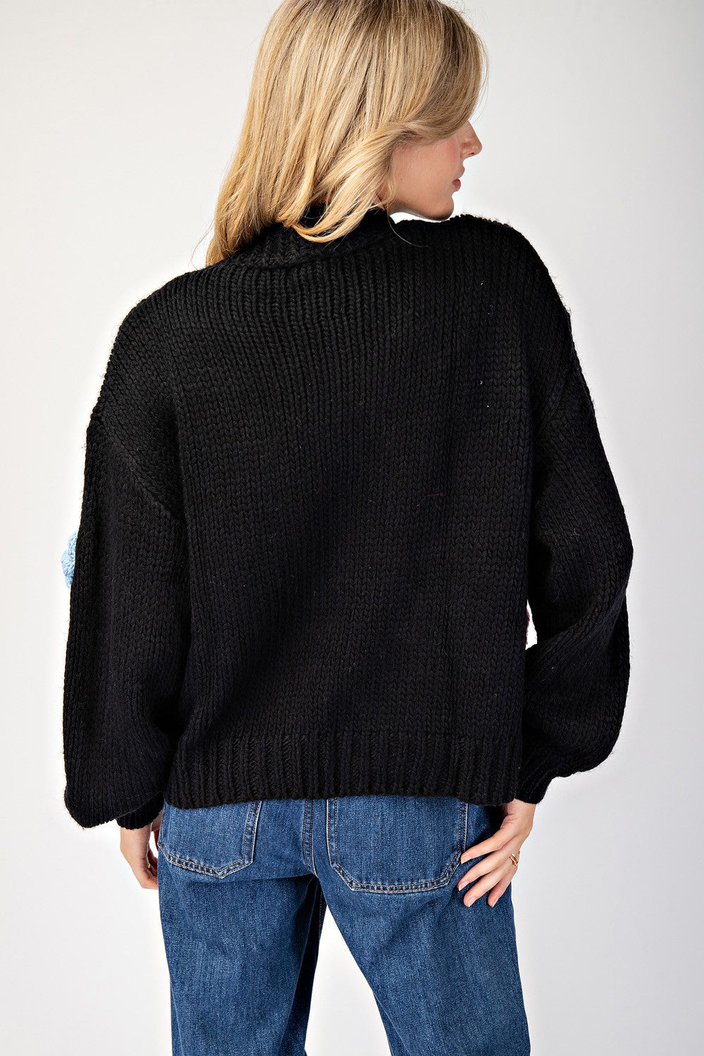 ee:some 3D Puff Flower Detailing Bubble Sleeve Cardigan