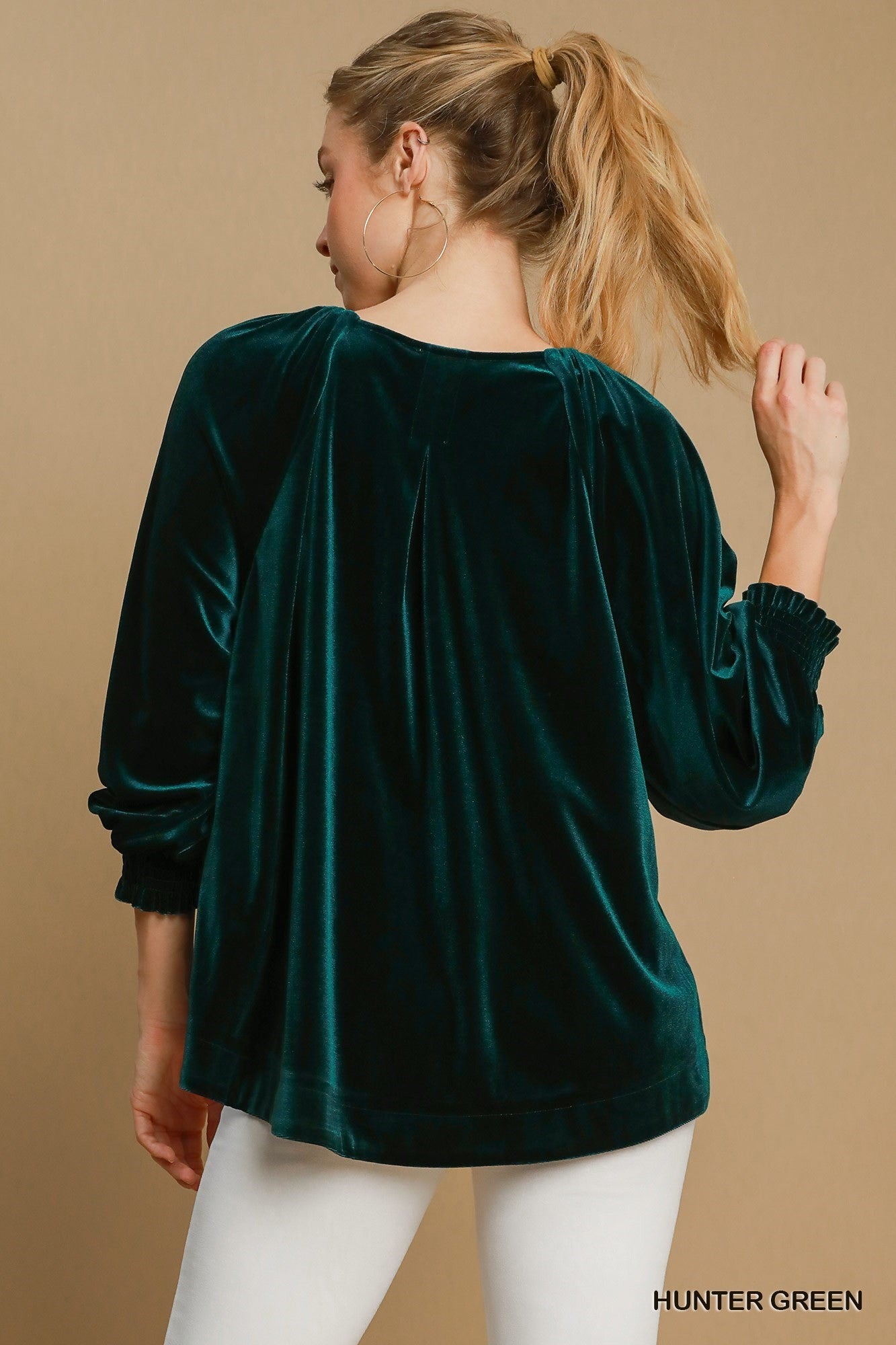 Umgee Contrast Floral Lace 3/4 Sleeve Velvet Top