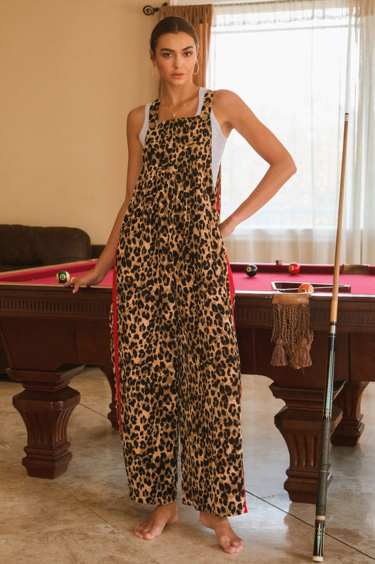 Oddi Leopard Printed Overall Jumpsuit W/Contrast Band