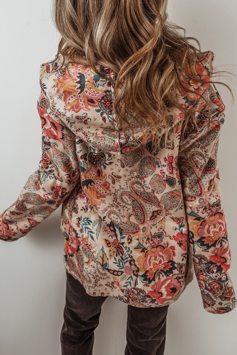 Paisley Floral Printed Sherpa Lined Hooded Jacket