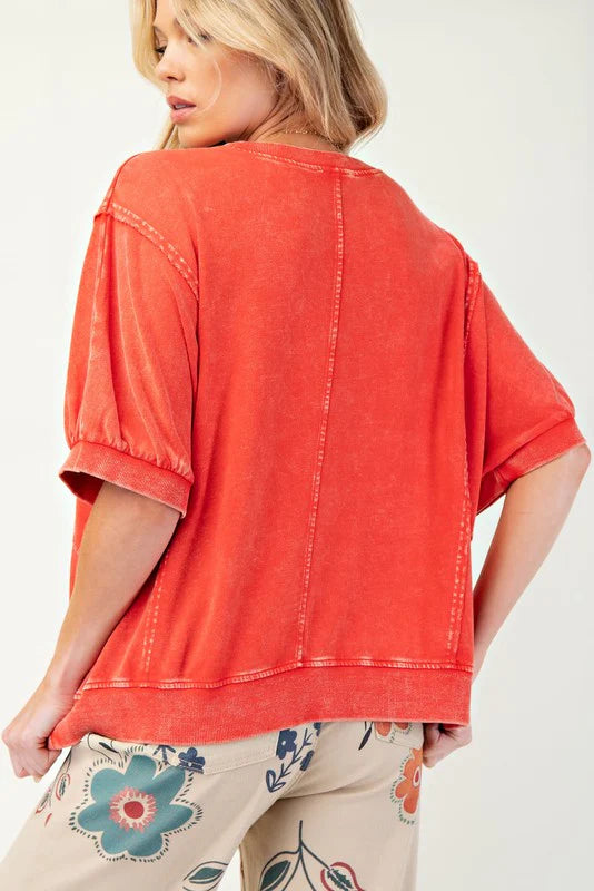 Easel Short Sleeve Daisy Patch Pullover