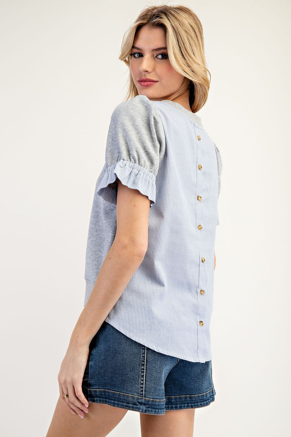 ee:some Button Down Back Color Block Top