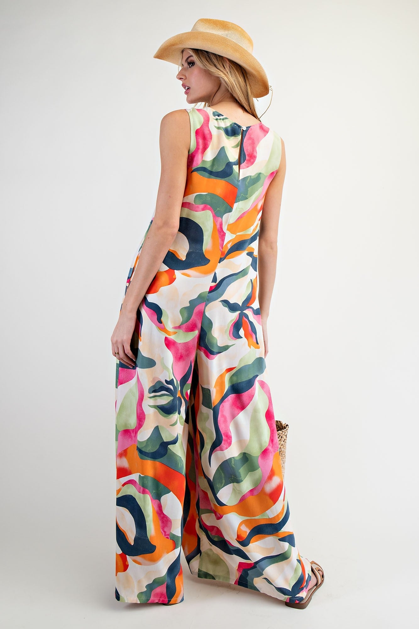 Easel V Neck Rayon Challis Jumpsuit