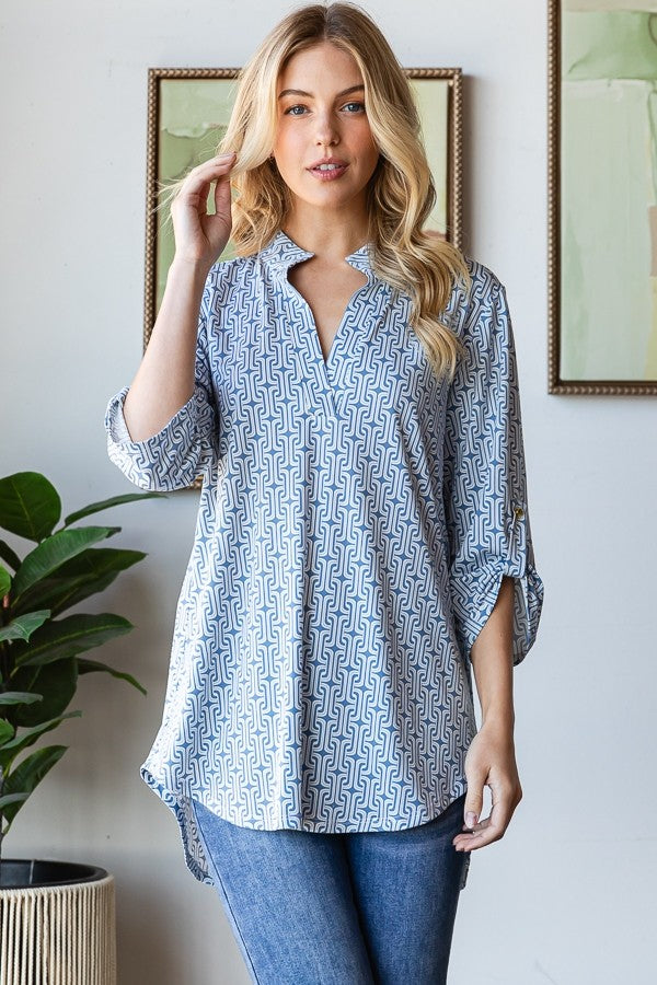 Heimish Roll Up Sleeve Mandarin Top – The Clothing Loft Boutique