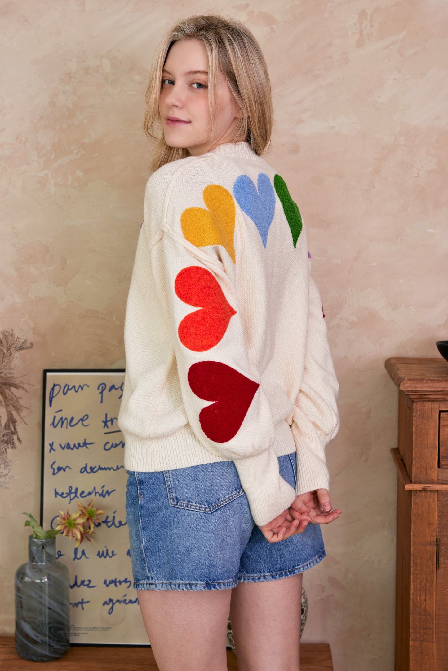Mello Rainbow Heart Shaped Patch Sweater