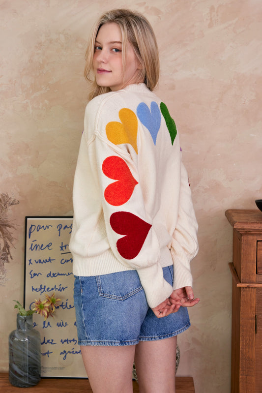 Mello Rainbow Heart Shaped Patch Sweater