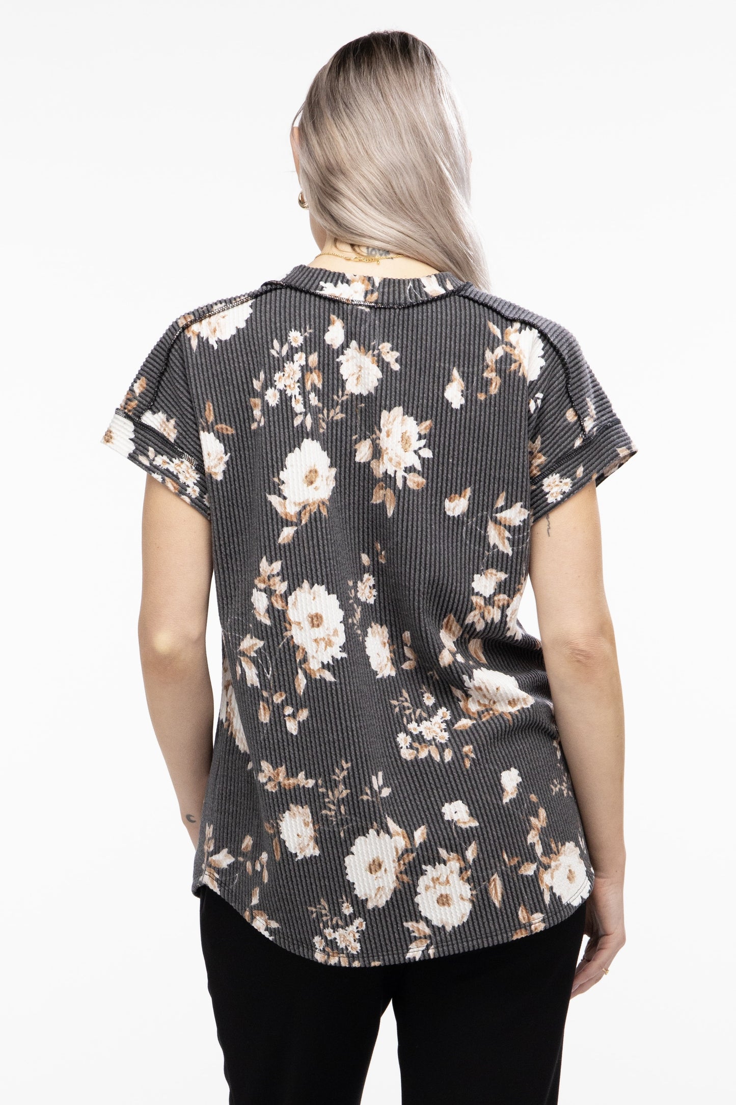 Heimish Dolman Short Sleeve V-Neck Floral Top