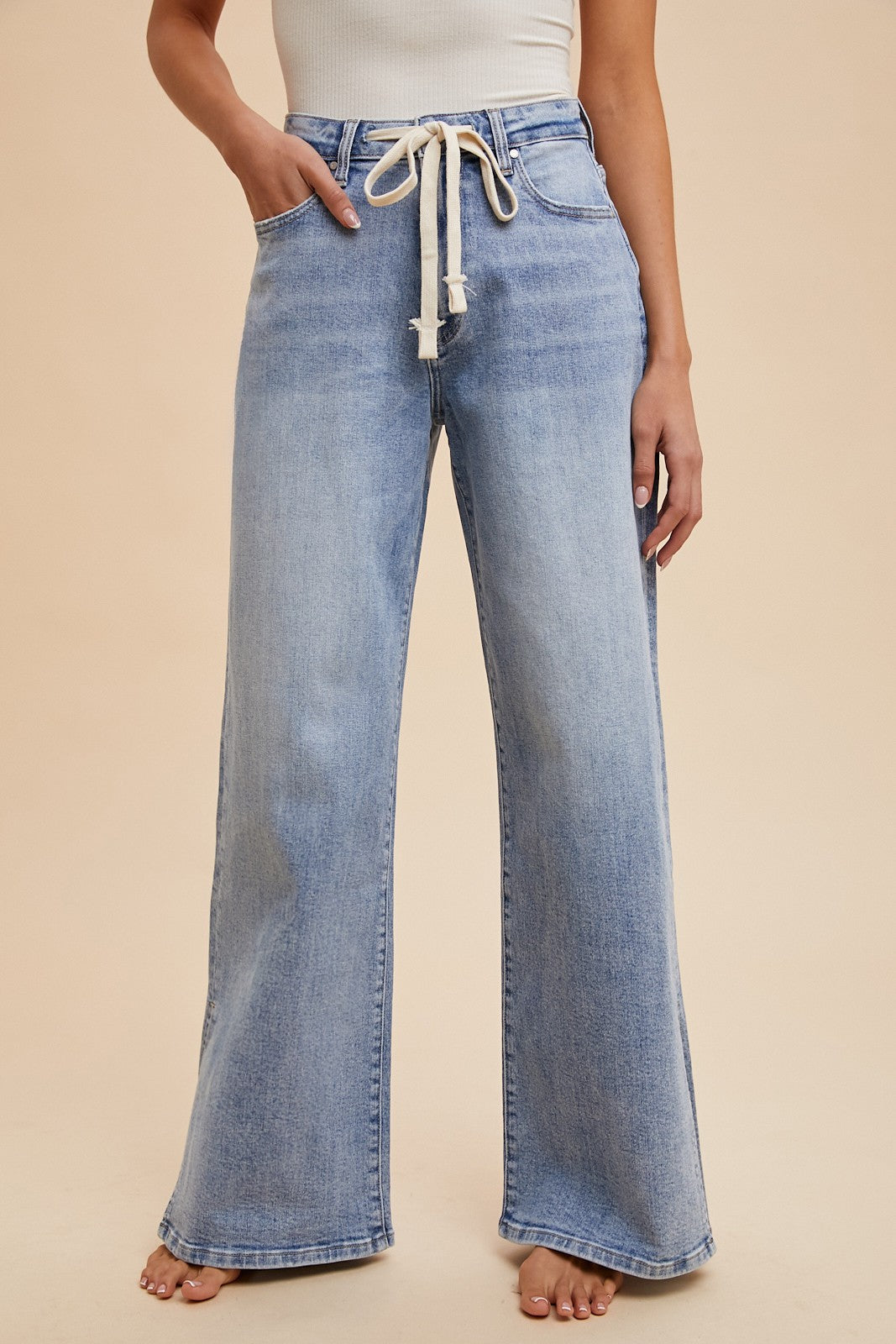 Anniewear Waist Strap Detail Side Slit Wide Leg Jean