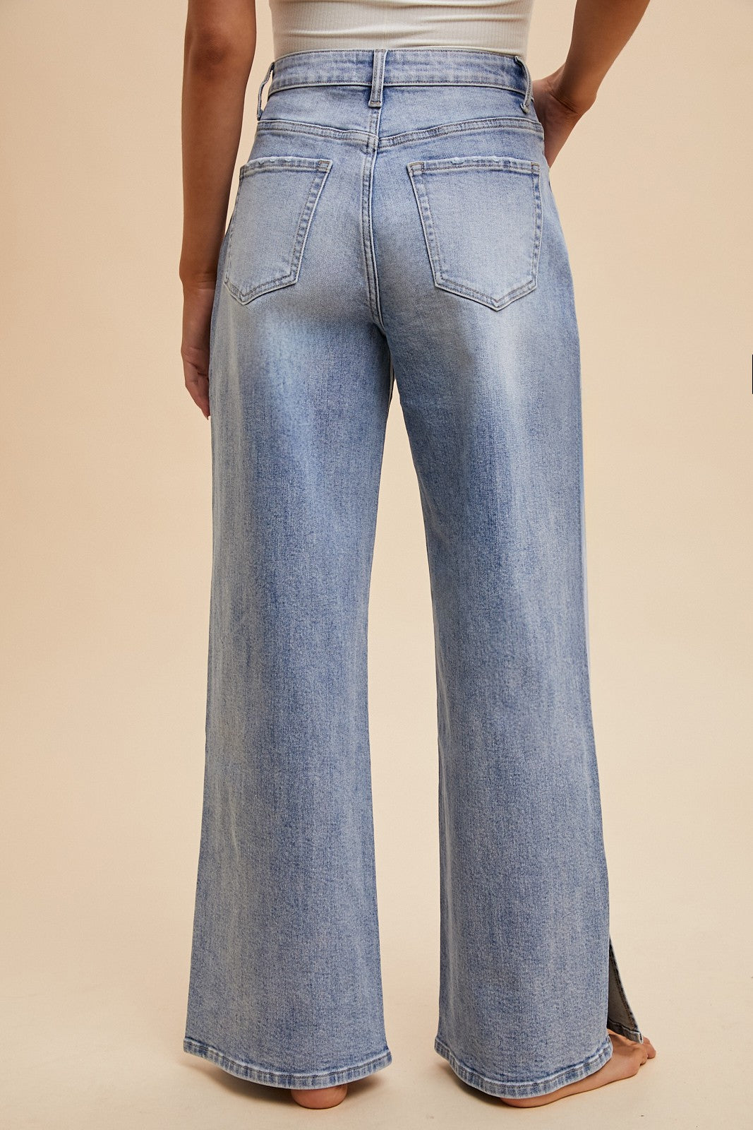 Anniewear Waist Strap Detail Side Slit Wide Leg Jean