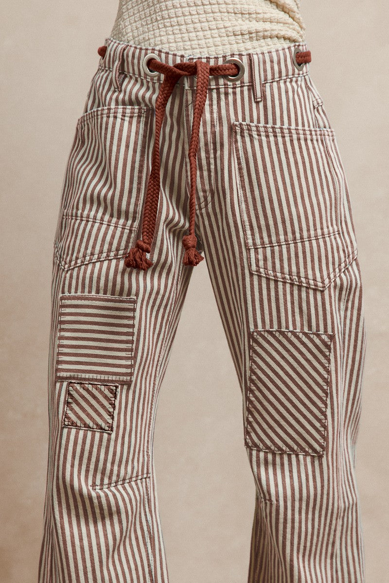 Bibi Striped Twill Barrel Pants