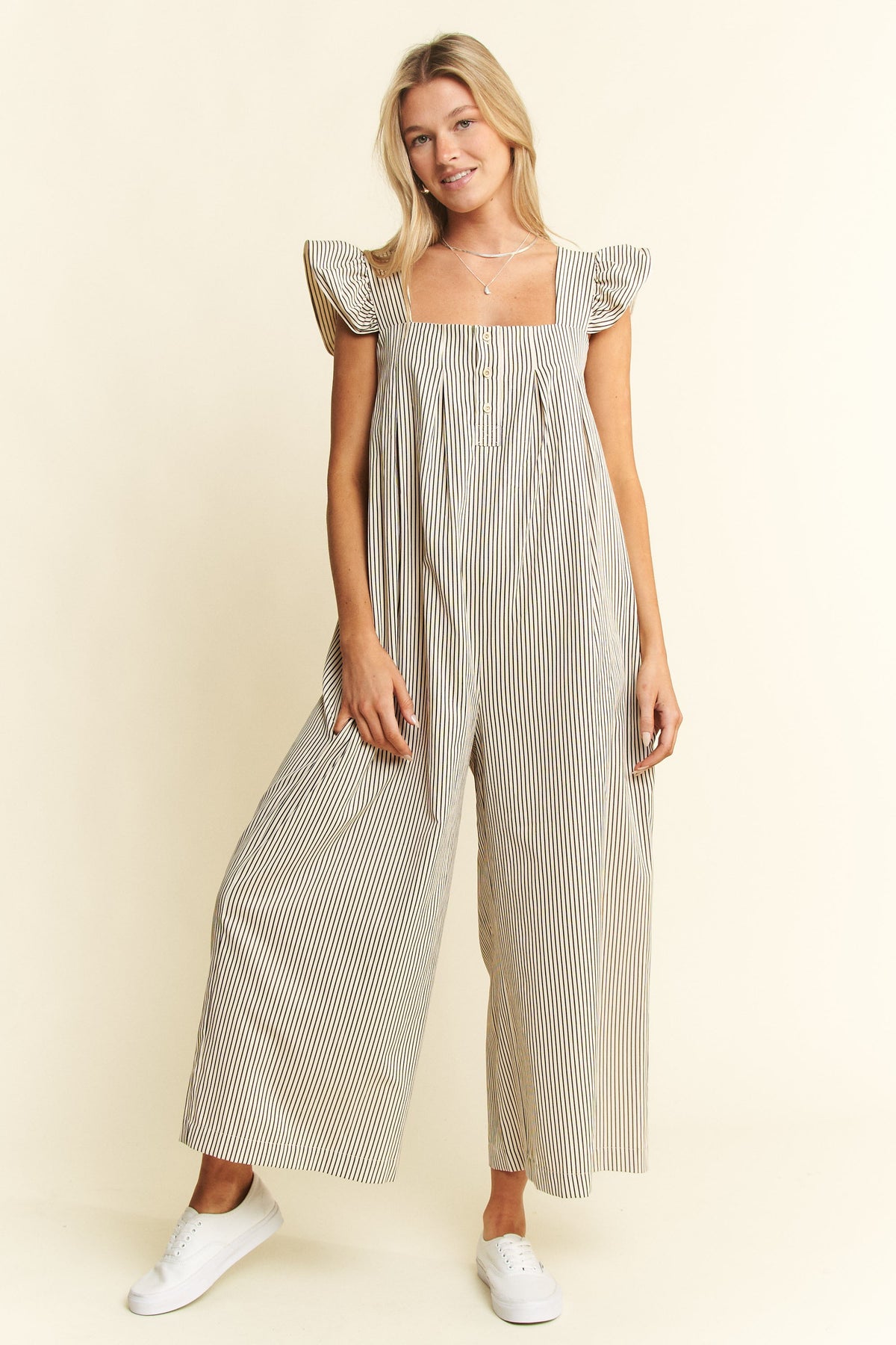 Jade By Jane Stripe Ruffle Jumpsuit