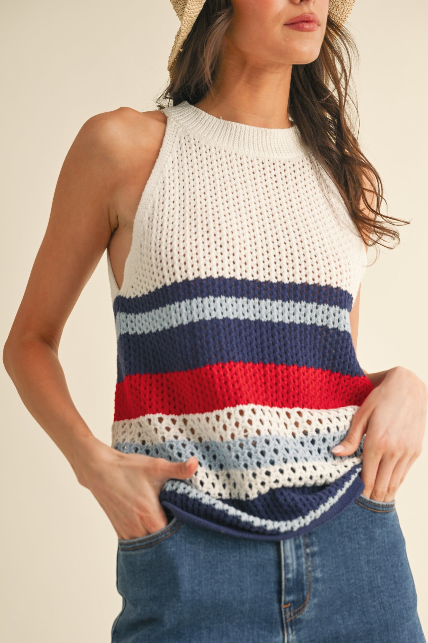 Annie Wear Multi Stripe Halter Sweater