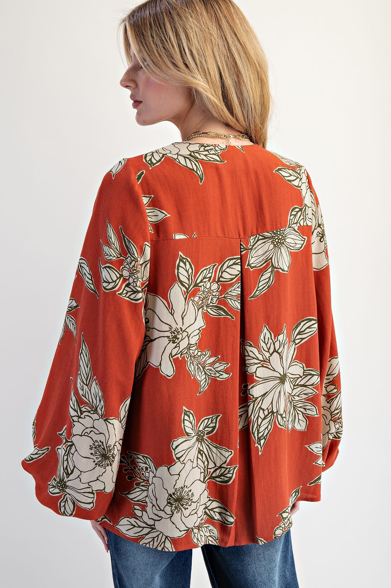 Easel Printed V Neck loose Fit Top
