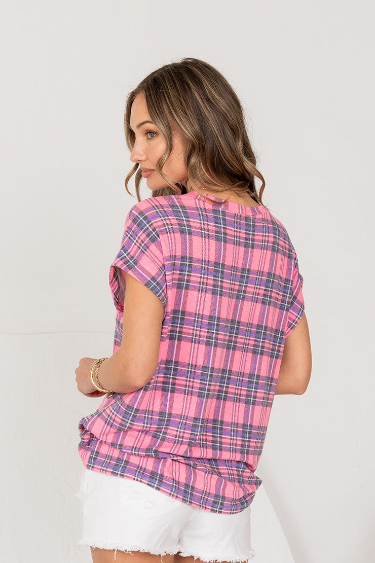 Sew In Love Pink/Charcoal Cap Sleeve Top