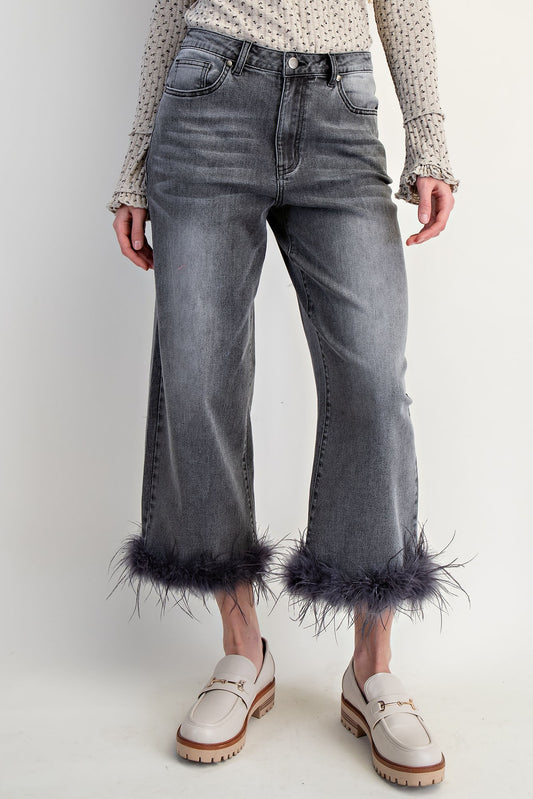 Easel Fur Bottom Hem Stretch Denim Pants