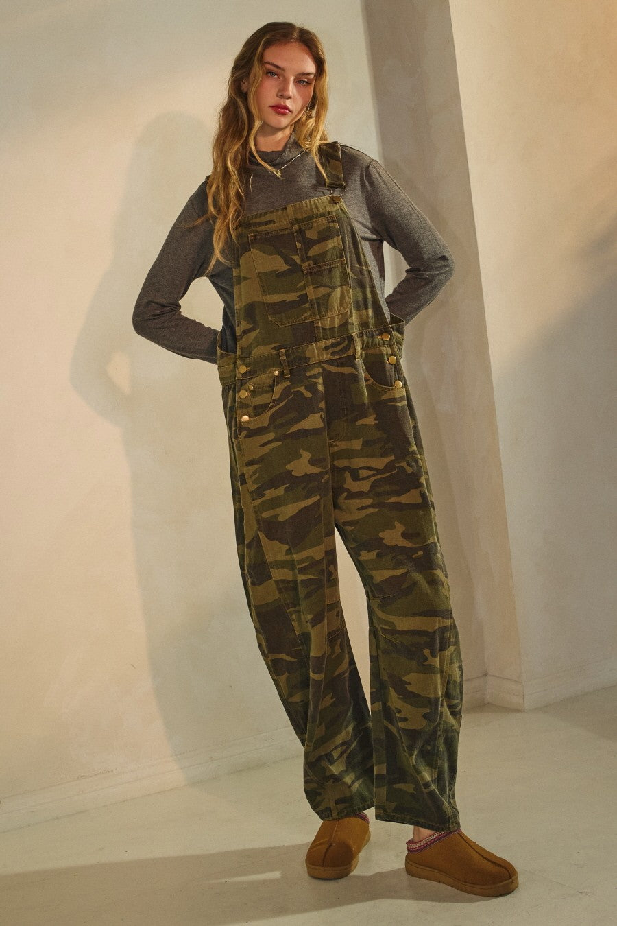 Oddi Camo Denim Barrel Overall Jumpsuit