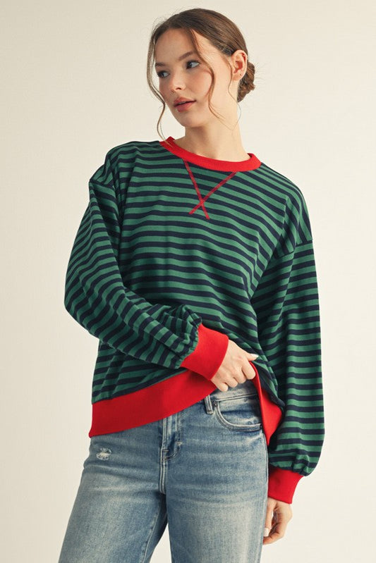 Jodifl V-Notched Stripe Sweatshirt