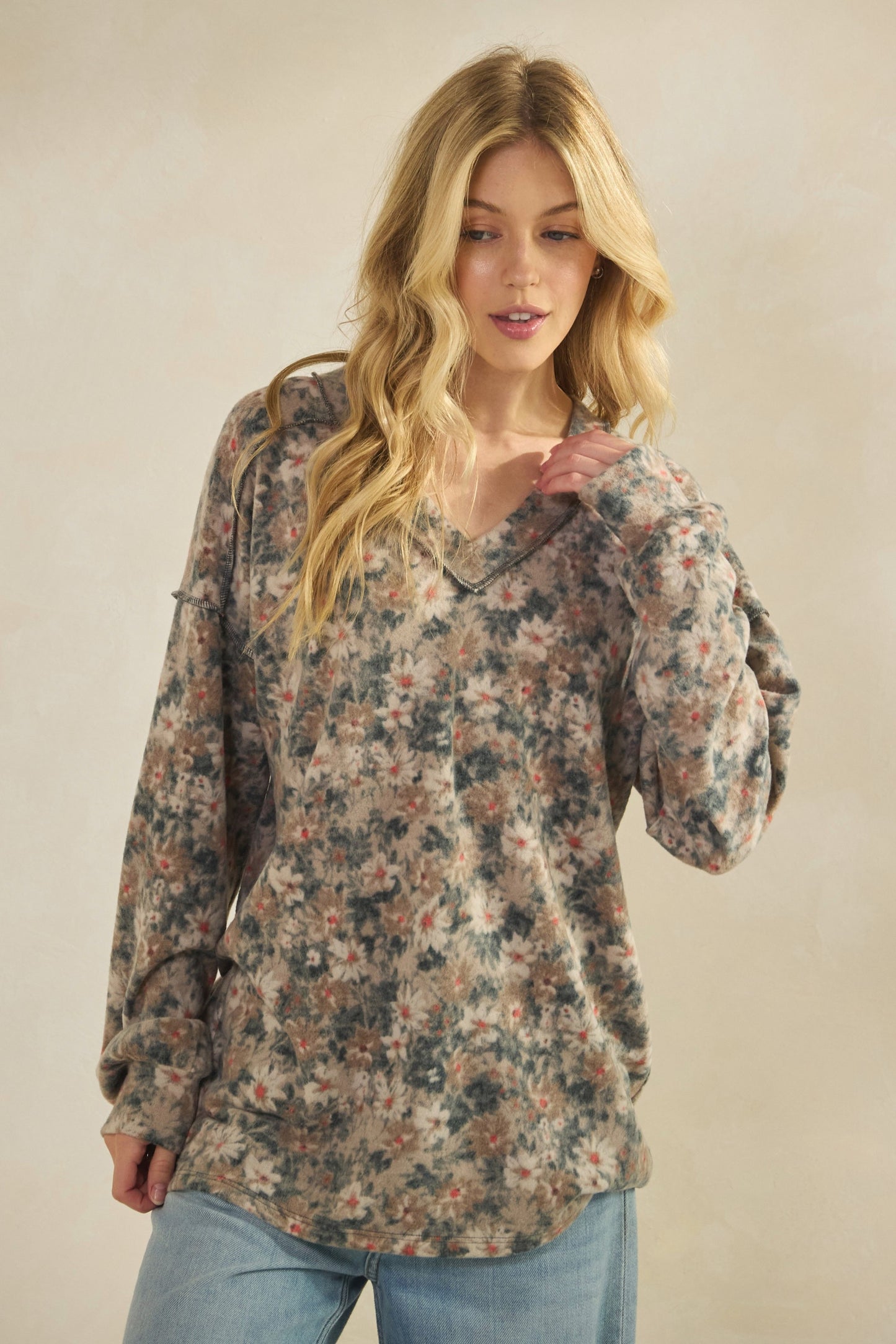 Heimish Long Puff Sleeve Multi Print Top