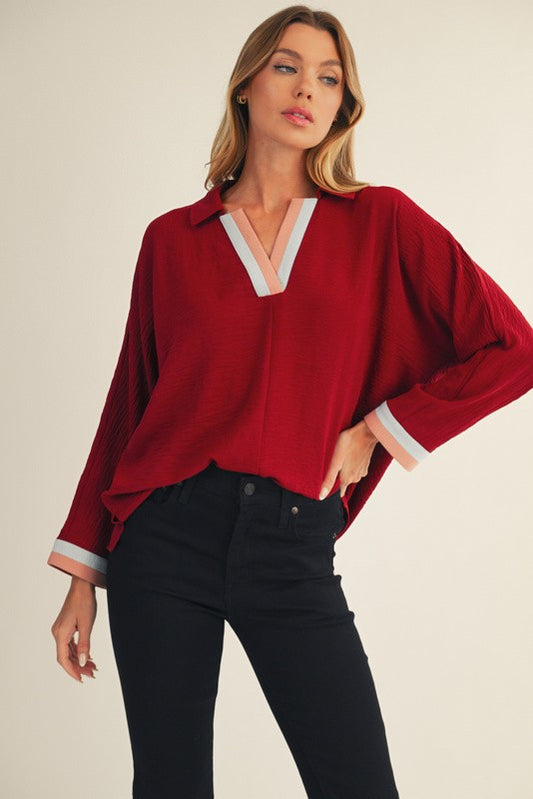 Jodifl Color Contrast Accent Crinkled Solid Top