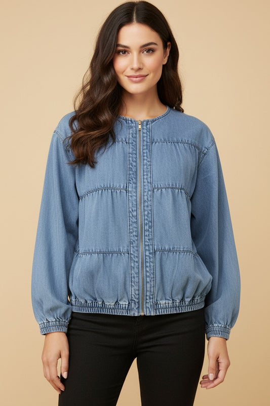 Hayden Gathered Detail Batwing Denim Jacket