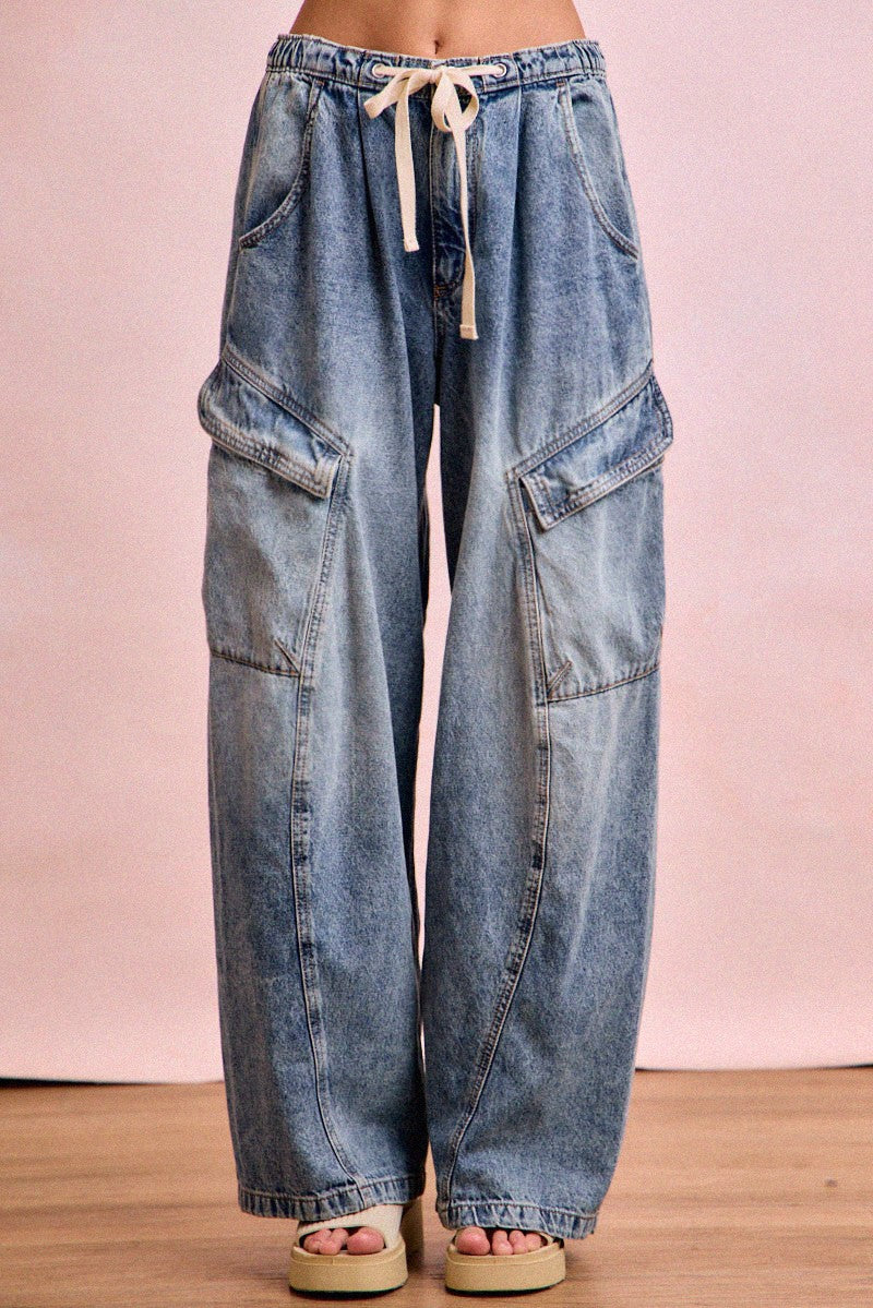 Bibi Baggy Barrel Denim Cargo Pants