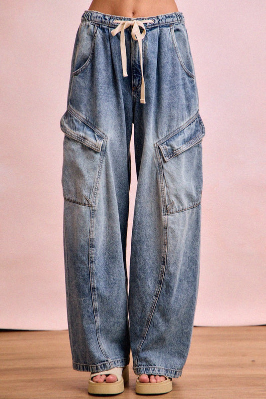 Bibi Baggy Barrel Denim Cargo Pants