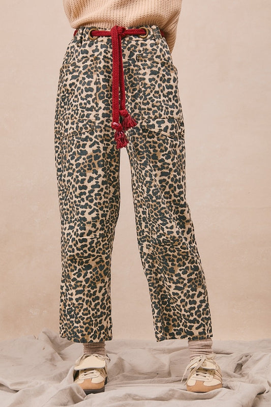 Bibi Braided Waist Belt Leopard Print Pants