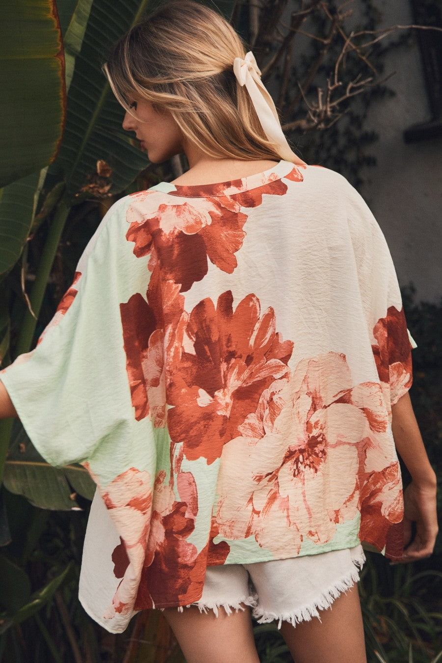 Oddi Floral Printed Wide Kimono Style Blouse