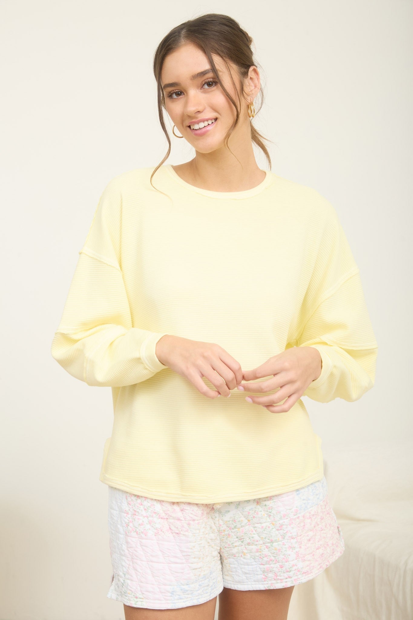 JOA Exposed Seam detail Long Sleeve Knit Top