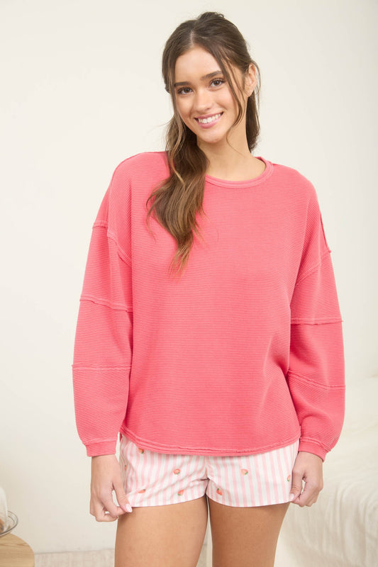 JOA Exposed Seam detail Long Sleeve Knit Top