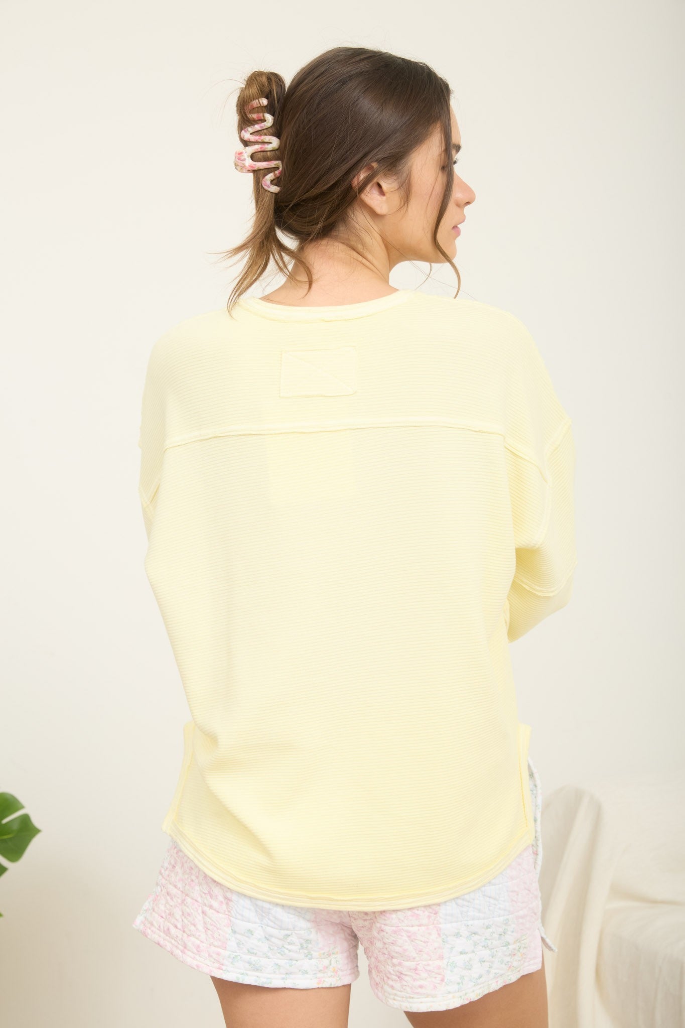 JOA Exposed Seam detail Long Sleeve Knit Top