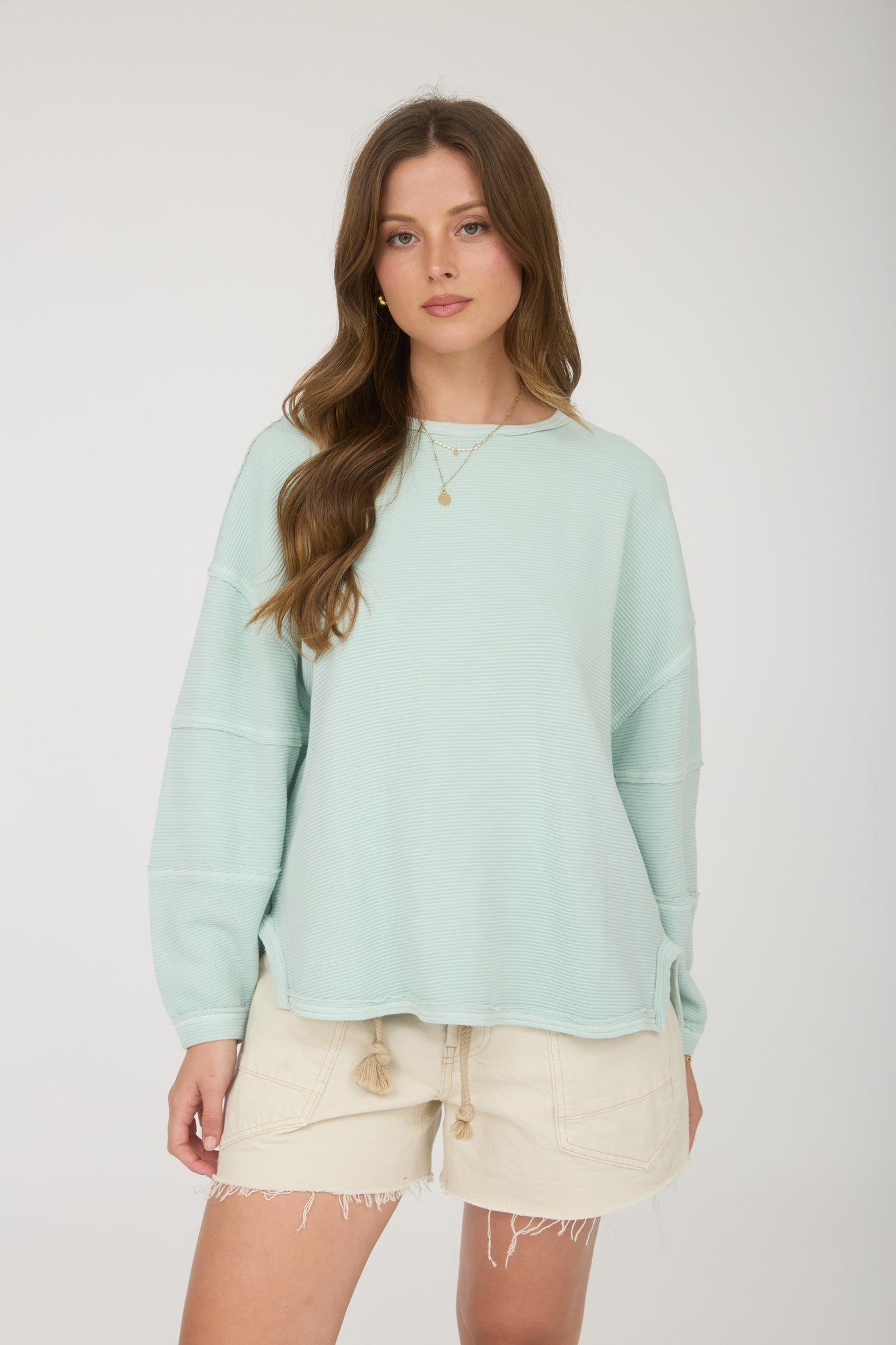 JOA Exposed Seam detail Long Sleeve Knit Top