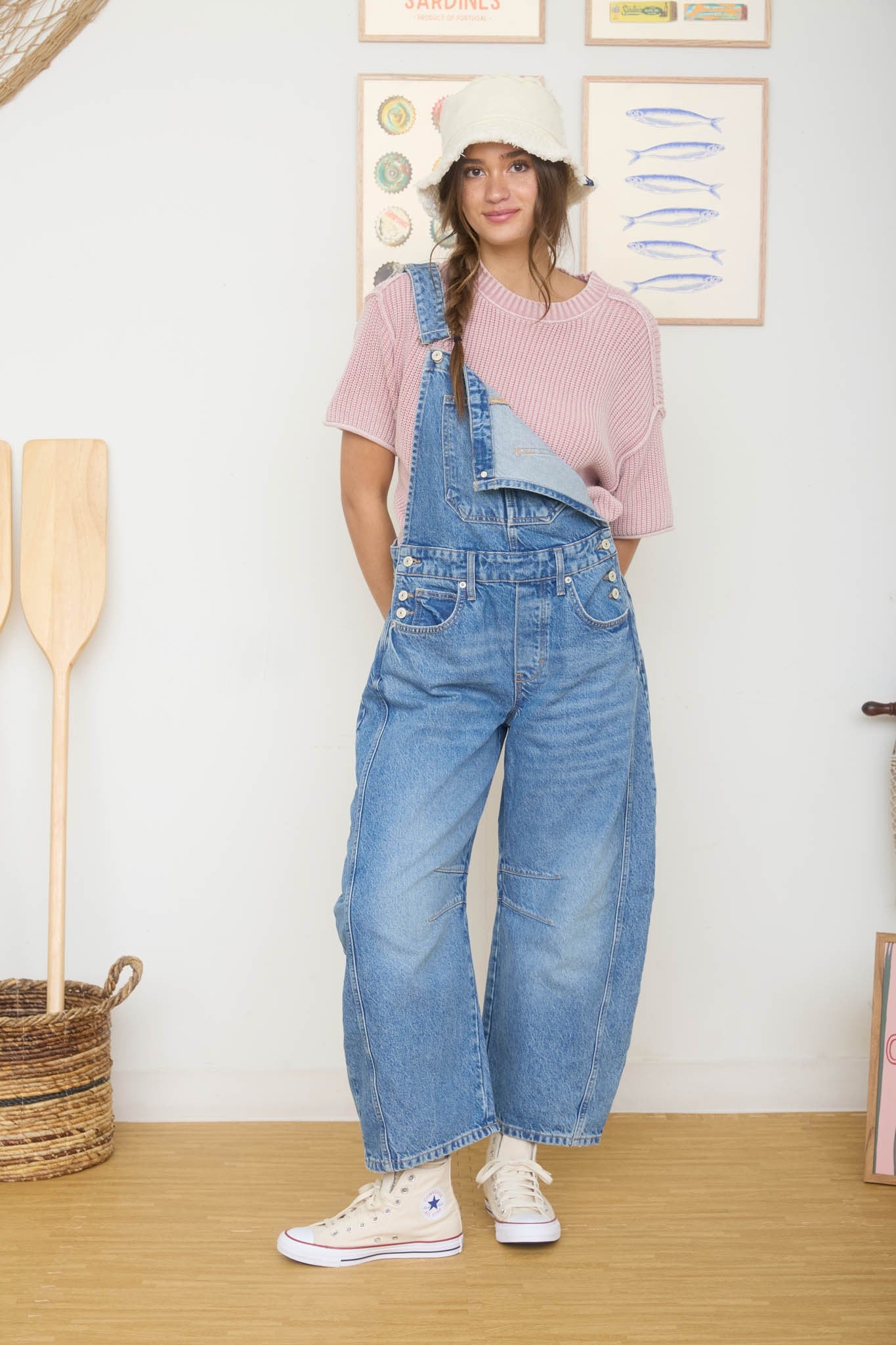 JOA Crew Neck Short Sleeve Drop Shoulder Raw Edge Sweater