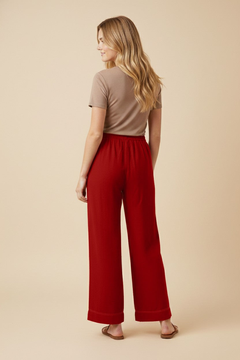 Hayden Contrast Stich Detailed Wide Leg Pants