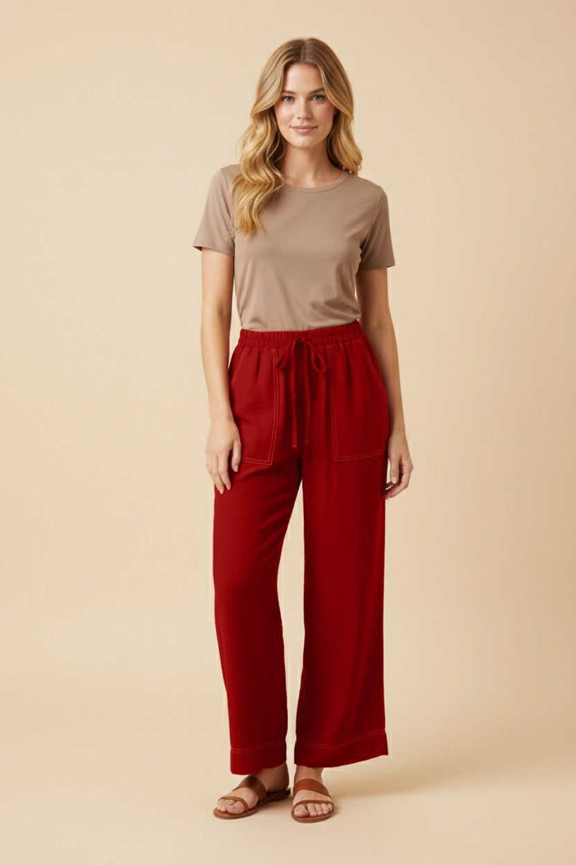Hayden Contrast Stich Detailed Wide Leg Pants