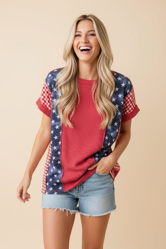 Heimish Star, Flag Ribbed Pullover