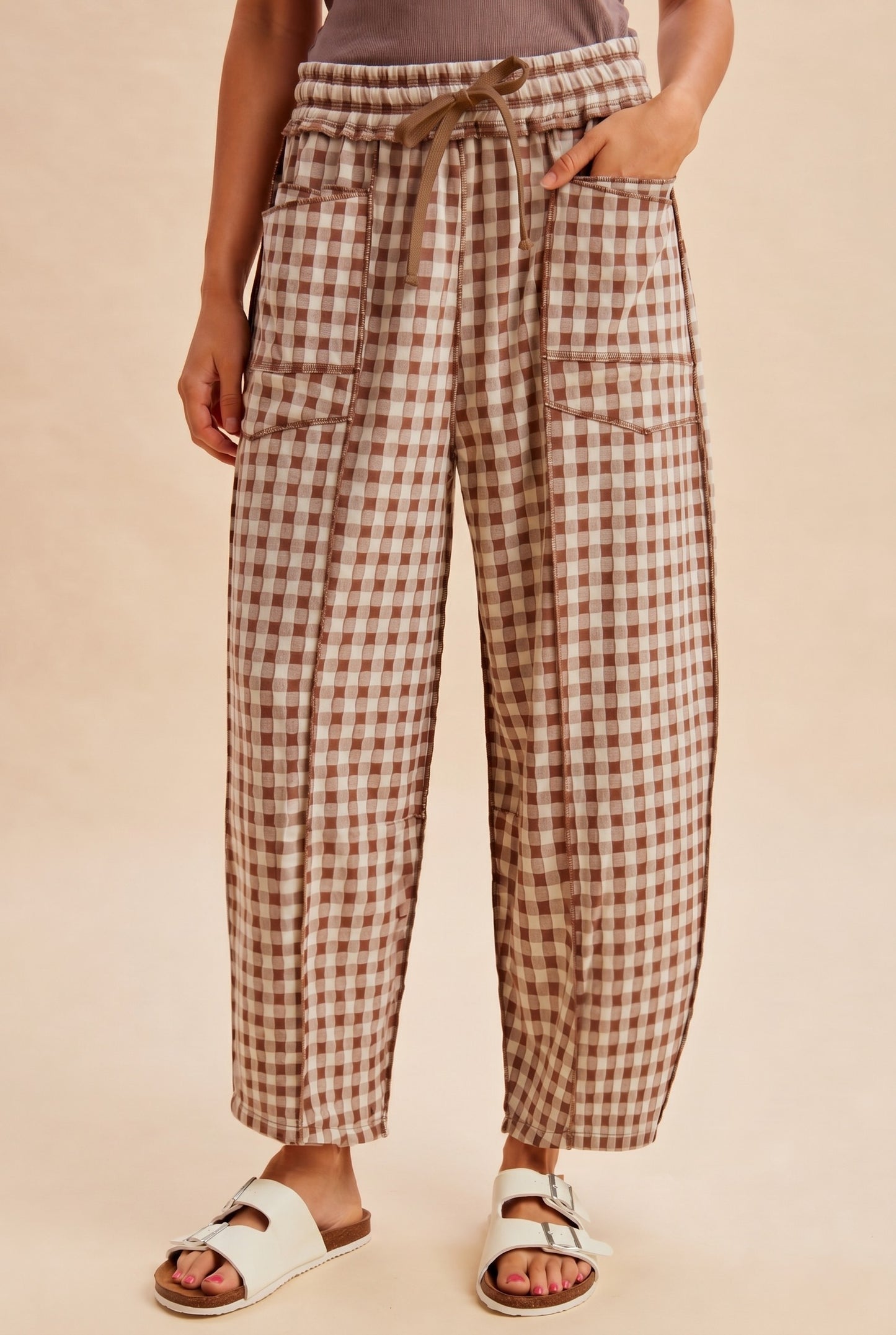 Anniewear Soft Brushed Check Barrel Utility Pants