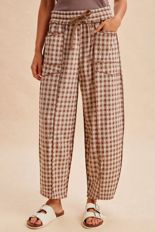 Anniewear Soft Brushed Check Barrel Utility Pants