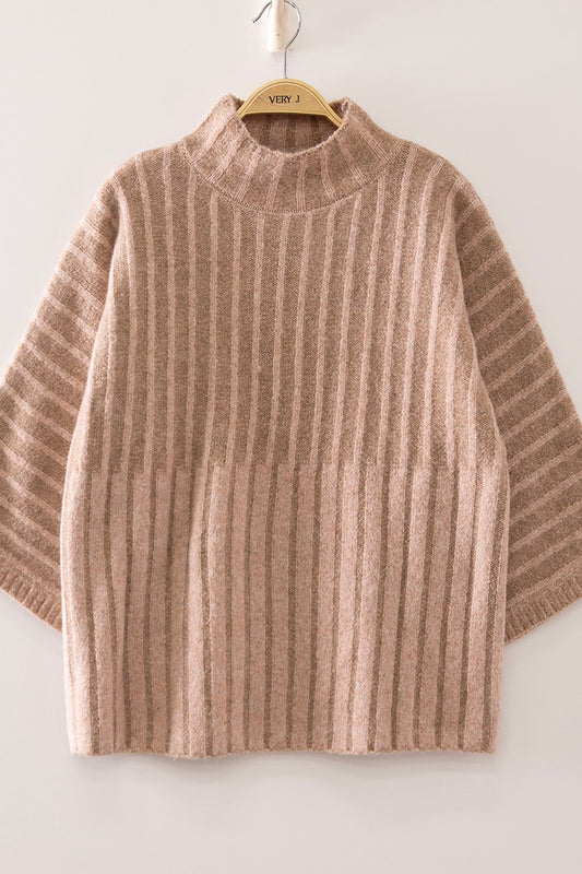 New In Ribbed Mock Neck Sweater