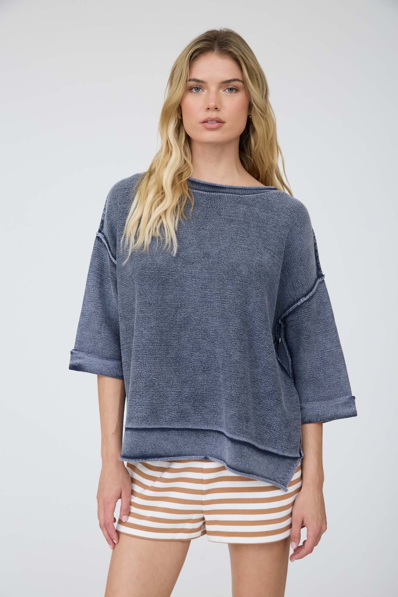 JOA Boat Neck Short Sleeve Sweatshirt
