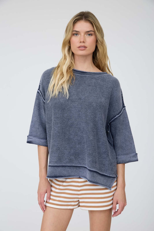 JOA Boat Neck Short Sleeve Sweatshirt