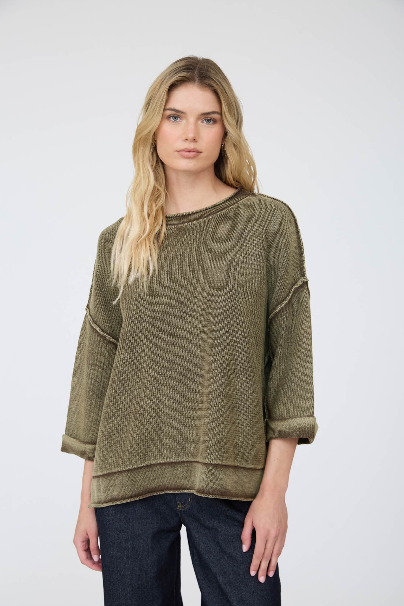 JOA Boat Neck Short Sleeve Sweatshirt
