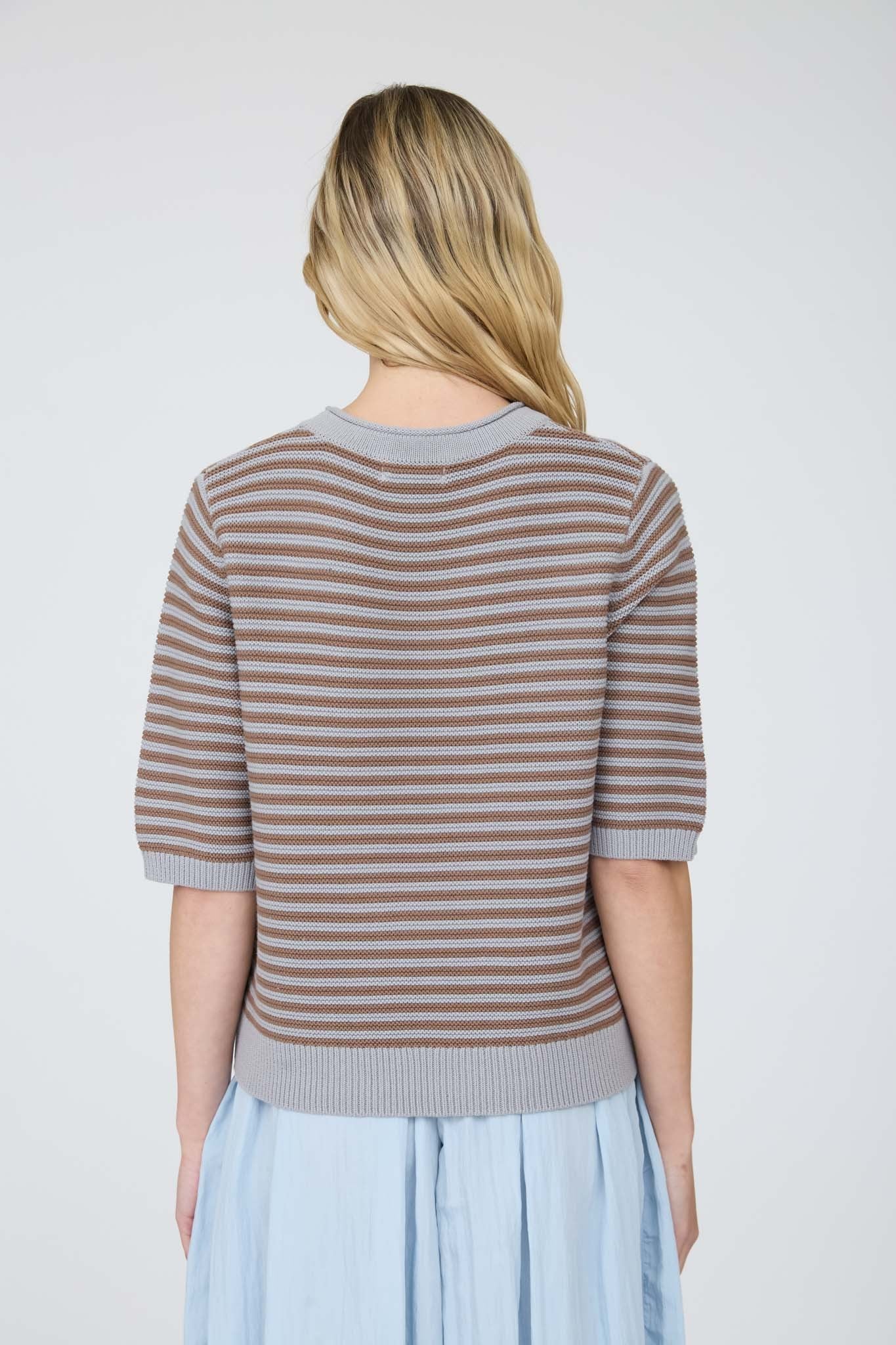 Blu Pepper Crew Neck Drop Shoulder Knit Top