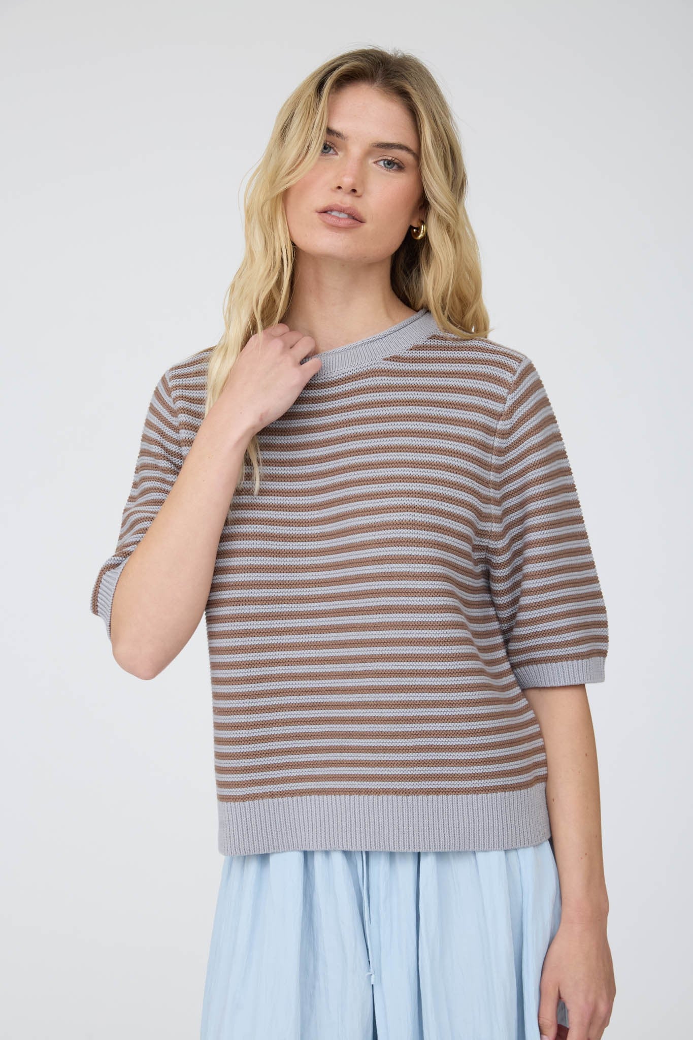 Blu Pepper Crew Neck Drop Shoulder Knit Top