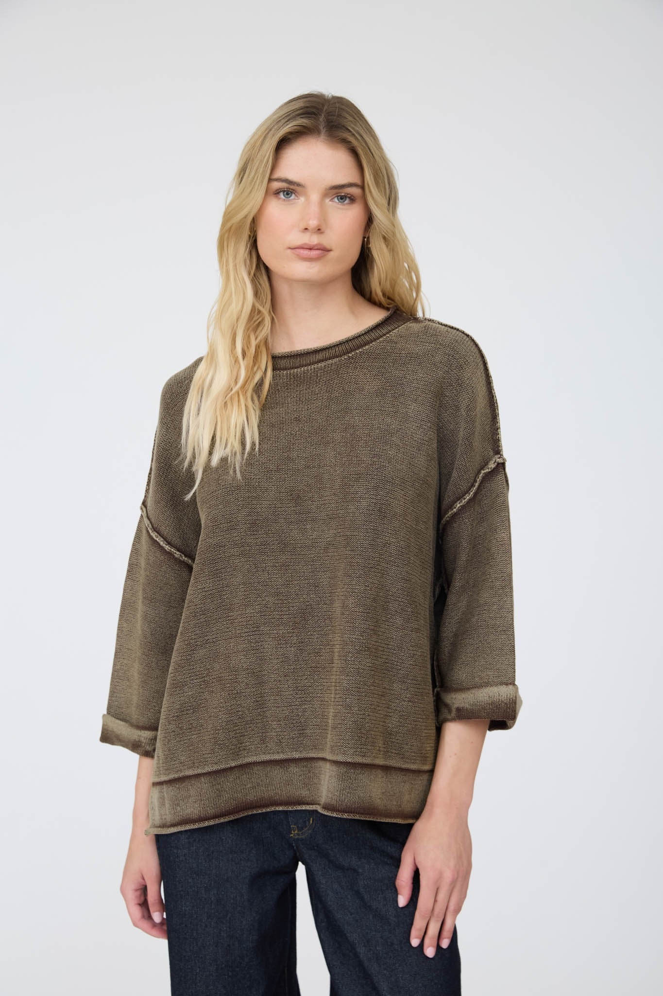 JOA Boat Neck Short Sleeve Sweatshirt